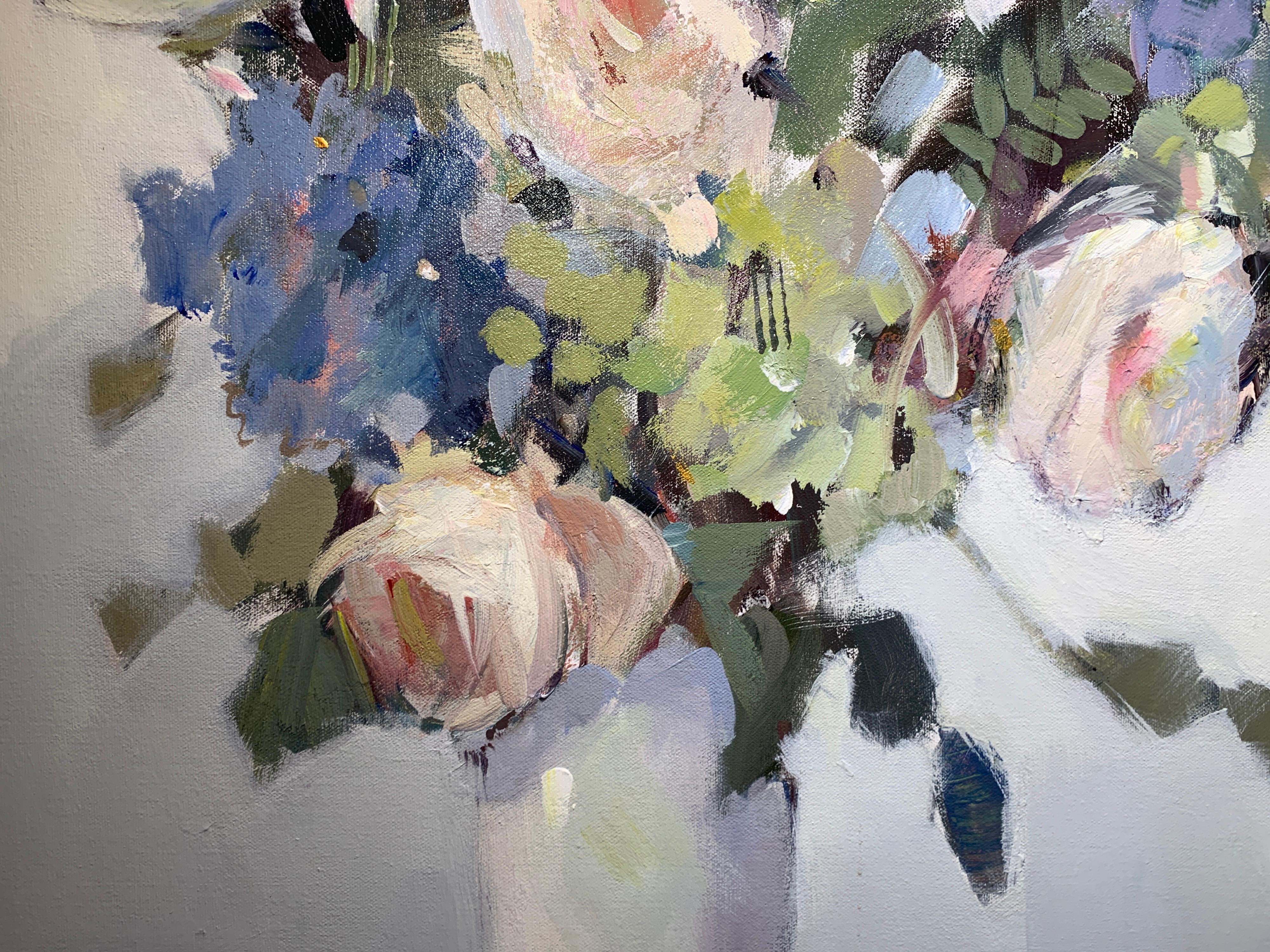 Happy Days by Nancy Franke, Floral Impressionist Oil Painting with Green, blue 3