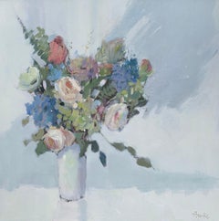 Happy Days by Nancy Franke, Floral Impressionist Oil Painting with Green, blue