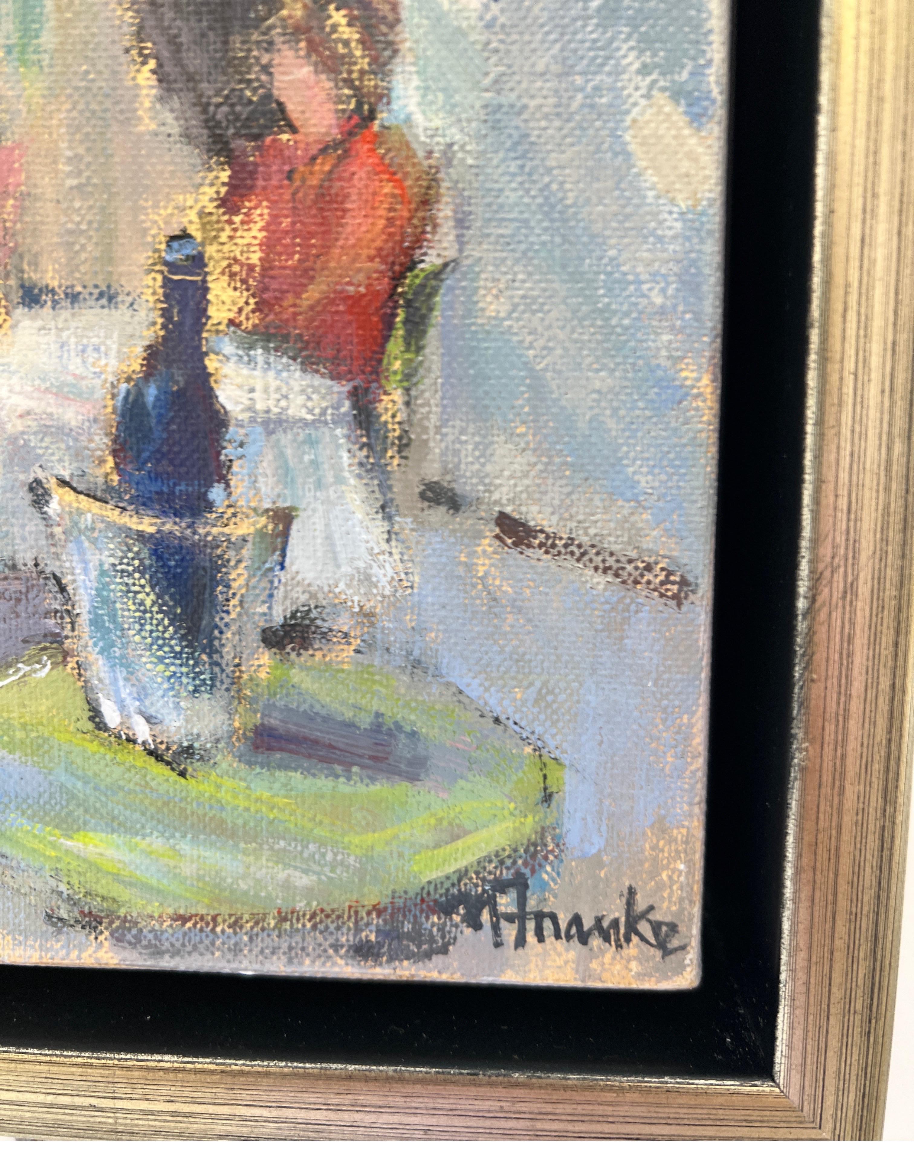 Unframed this piece is 14 x 11.

Franke focuses on still life and figurative paintings, although she has also done some wonderful landscapes and pet portraits as well. With the looseness and spontaneity of her technique, Franke’s paintings are warm,