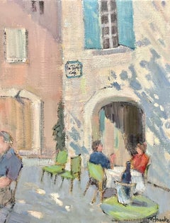 Le Petit Cafe by Nancy Franke, Impressionist Provence Painting on Canvas