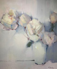 Blasse Anmut von Nancy Franke:: mittleres impressionistisches Blumen-Ölgemälde