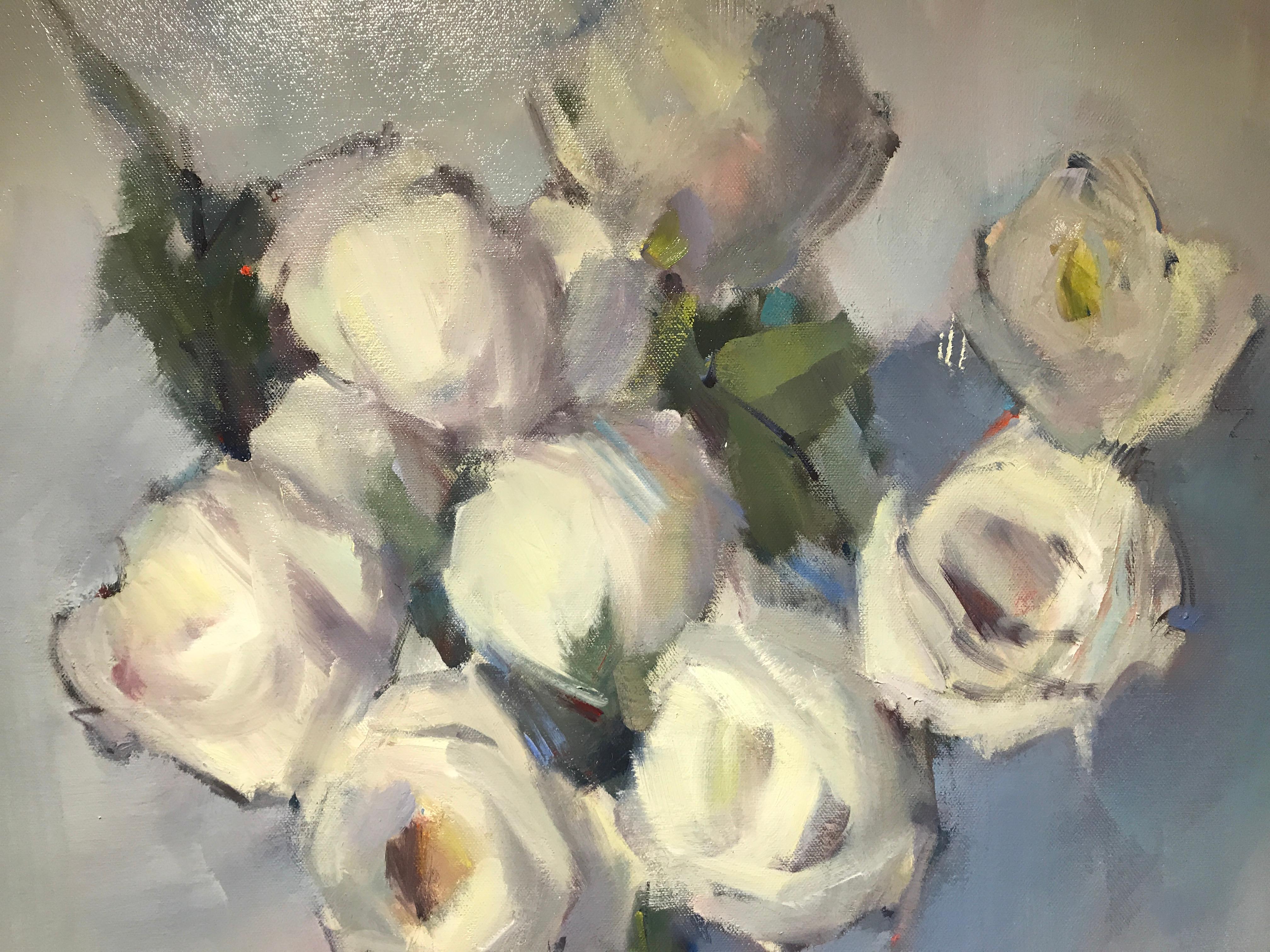 Rose Poem by Nancy Franke, Vertical Impressionist Floral Oil on Canvas Painting 1