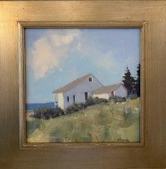 Cottage de bord de mer, Maine par Nancy Franke, peinture de paysage encadrée impressionniste