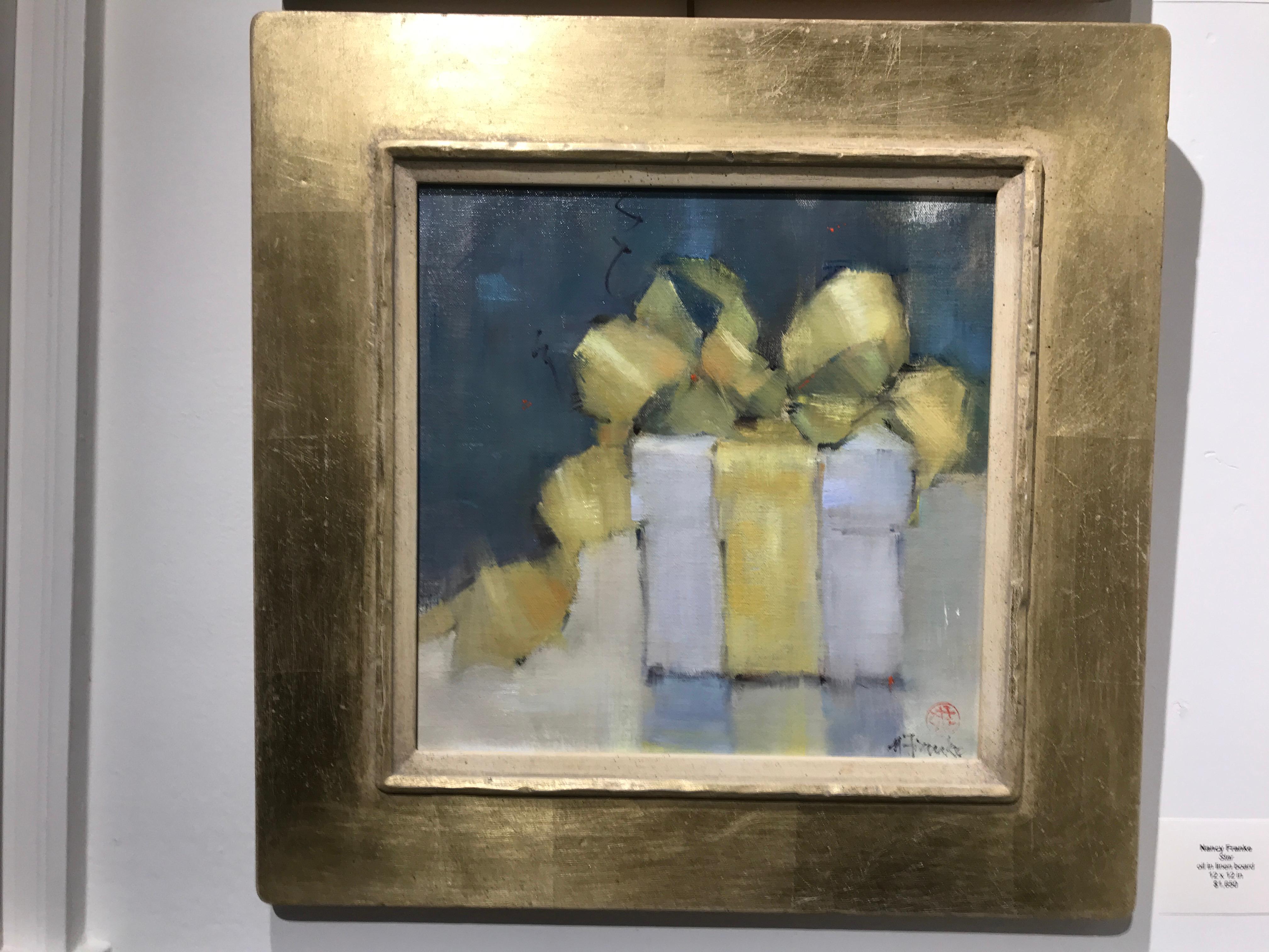 Star by Nancy Franke, Small Square Impressionist Painting in Handmade Gilt Frame 1