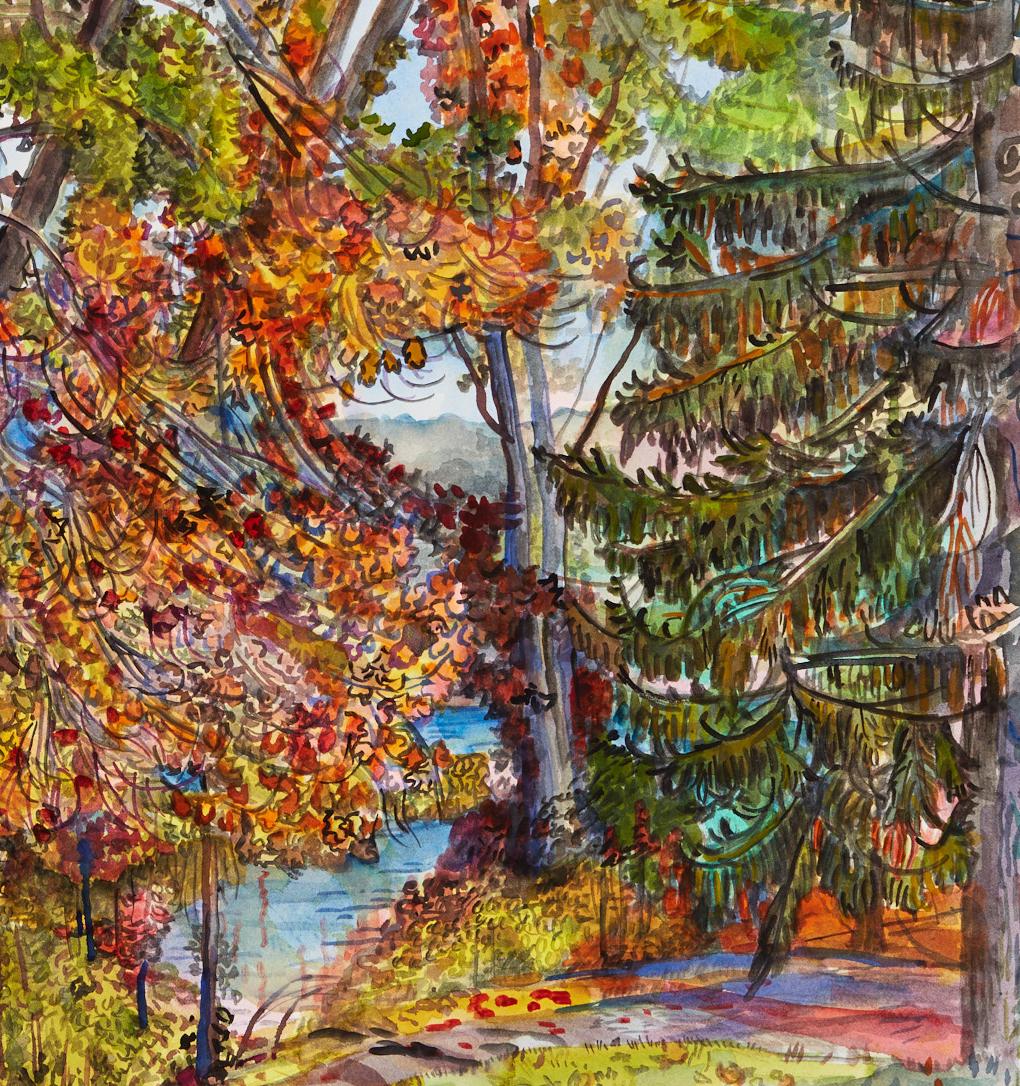 Fall Realm - Brown Landscape Painting by Nancy Friese