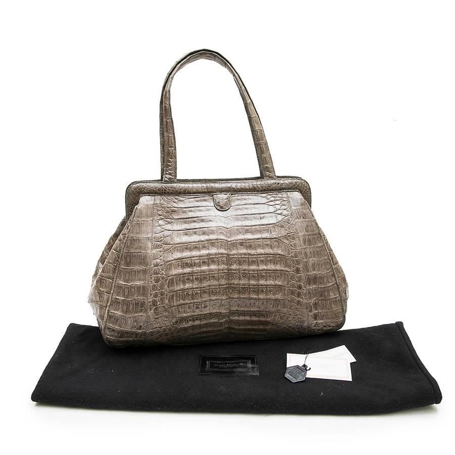 NANCY GONZALES Bag in Gray Corocdile 1