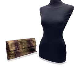 Nancy Gonzales Bronze Metallic Leather Folding Clutch Bag Purse