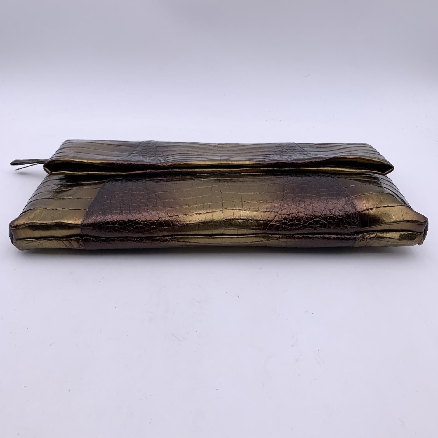 Nancy Gonzales Bronze Metallic Leather Folding Clutch Bag Purse 1