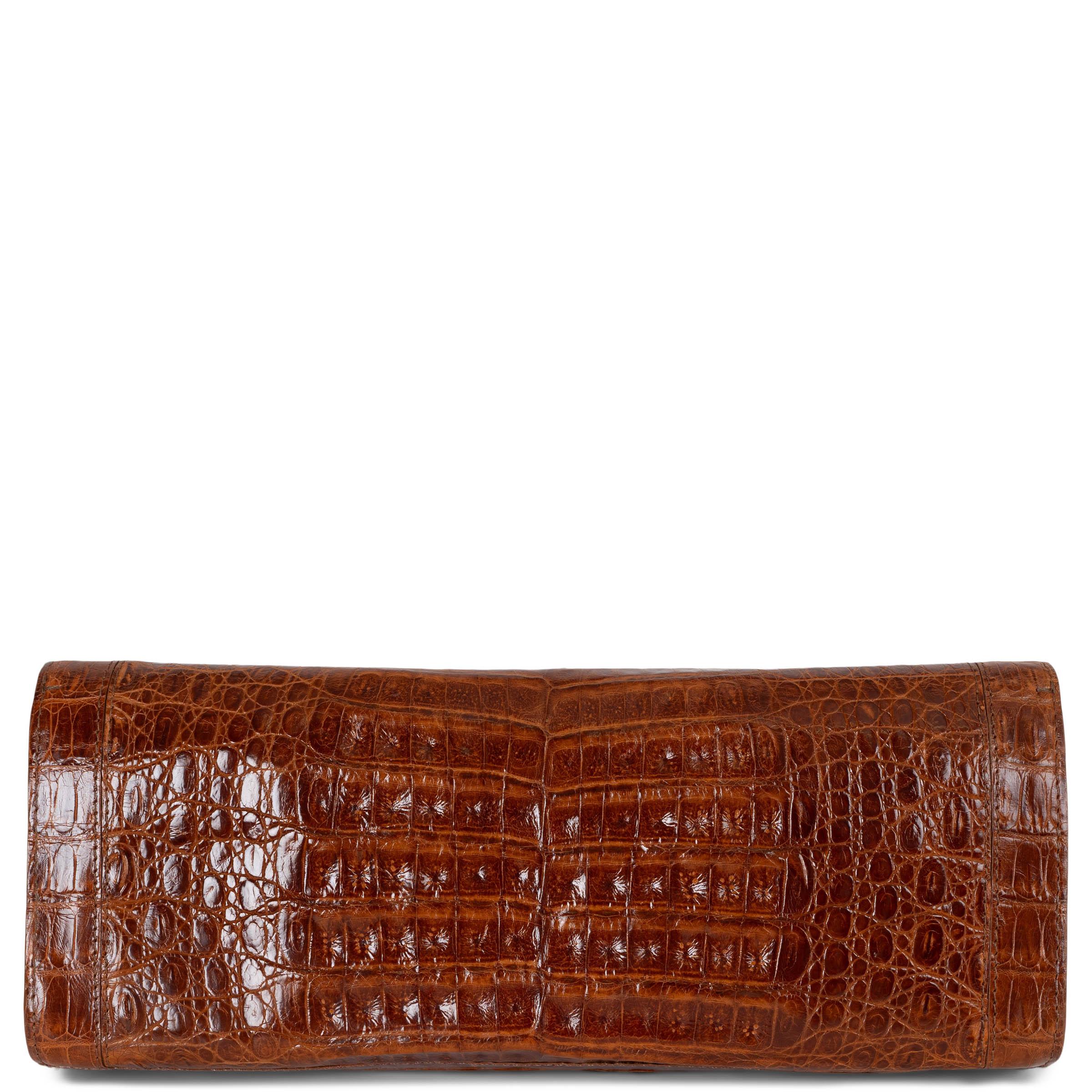 Brown NANCY GONZALES honey brown shiny CROC GOTHAM SMALL Clutch Bag For Sale