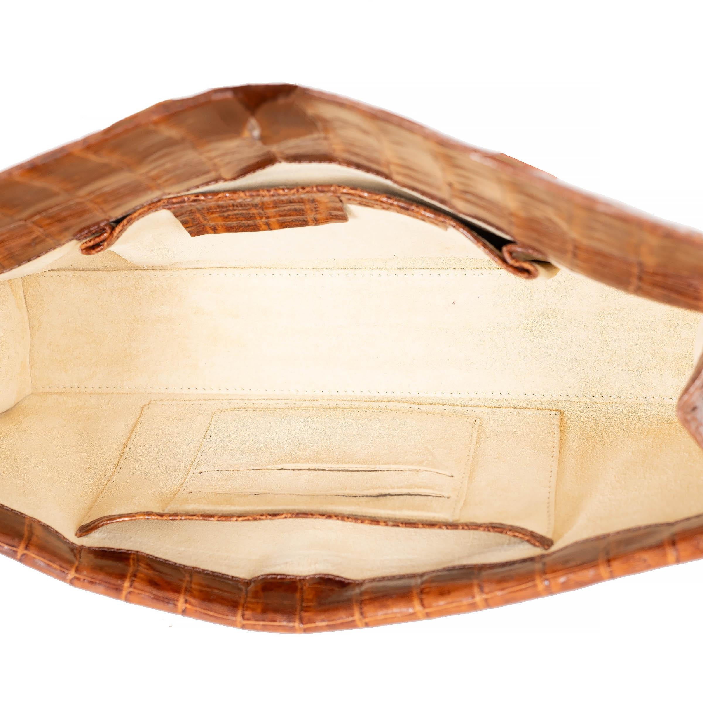 Women's NANCY GONZALES honey brown shiny CROC GOTHAM SMALL Clutch Bag For Sale