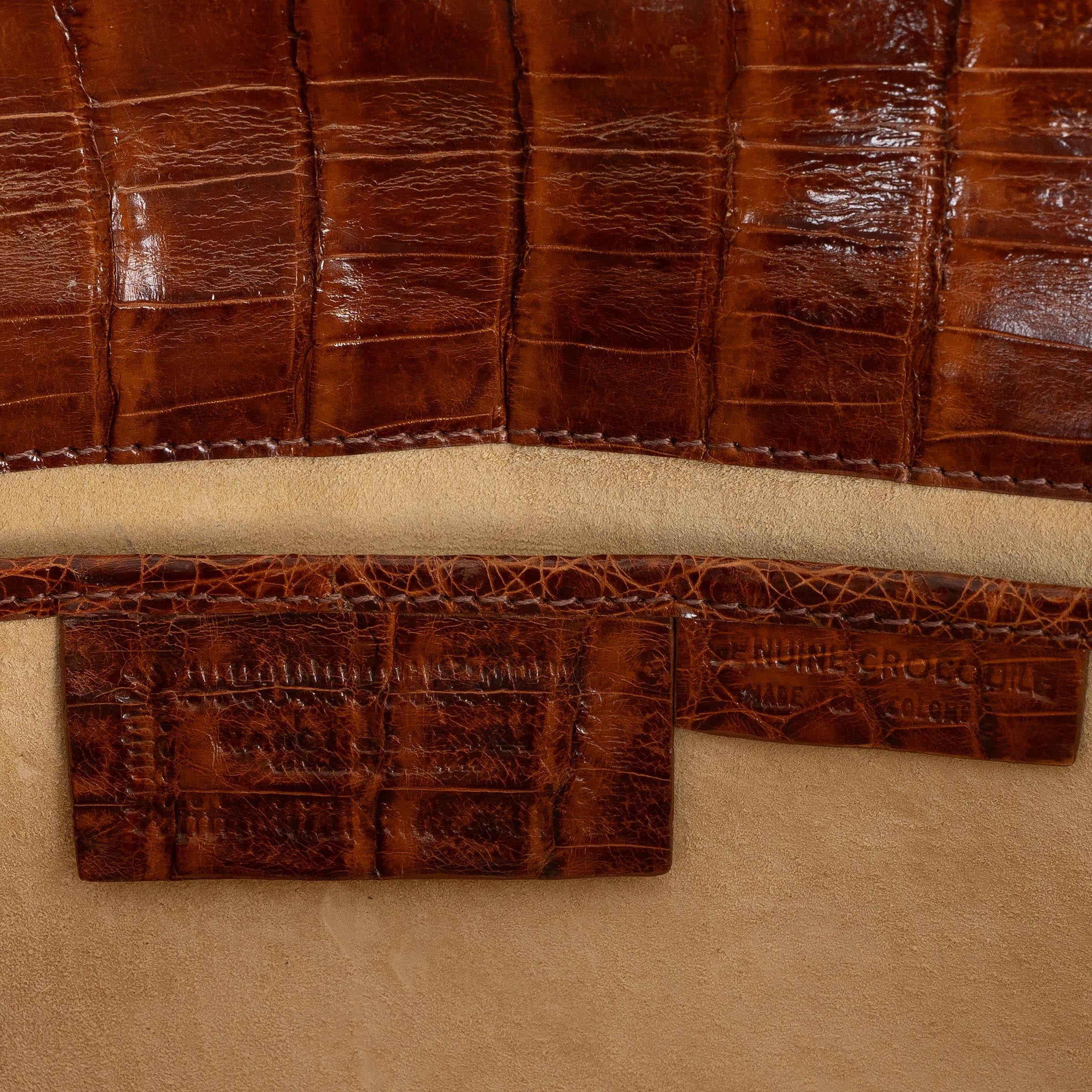NANCY GONZALES honey brown shiny CROC GOTHAM SMALL Clutch Bag For Sale 1