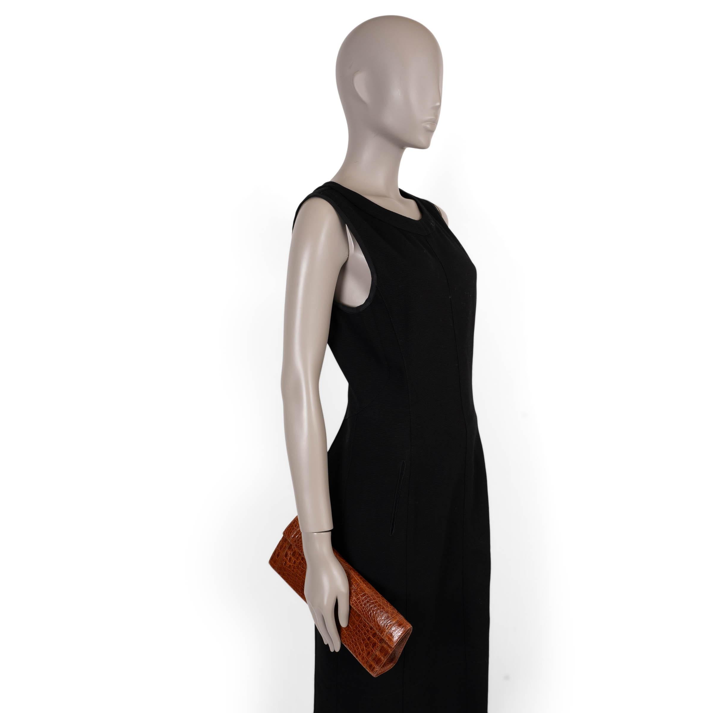 NANCY GONZALES honey brown shiny CROC GOTHAM SMALL Clutch Bag For Sale 2
