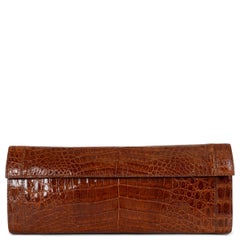 NANCY GONZALES honey brown shiny CROC GOTHAM SMALL Clutch Bag