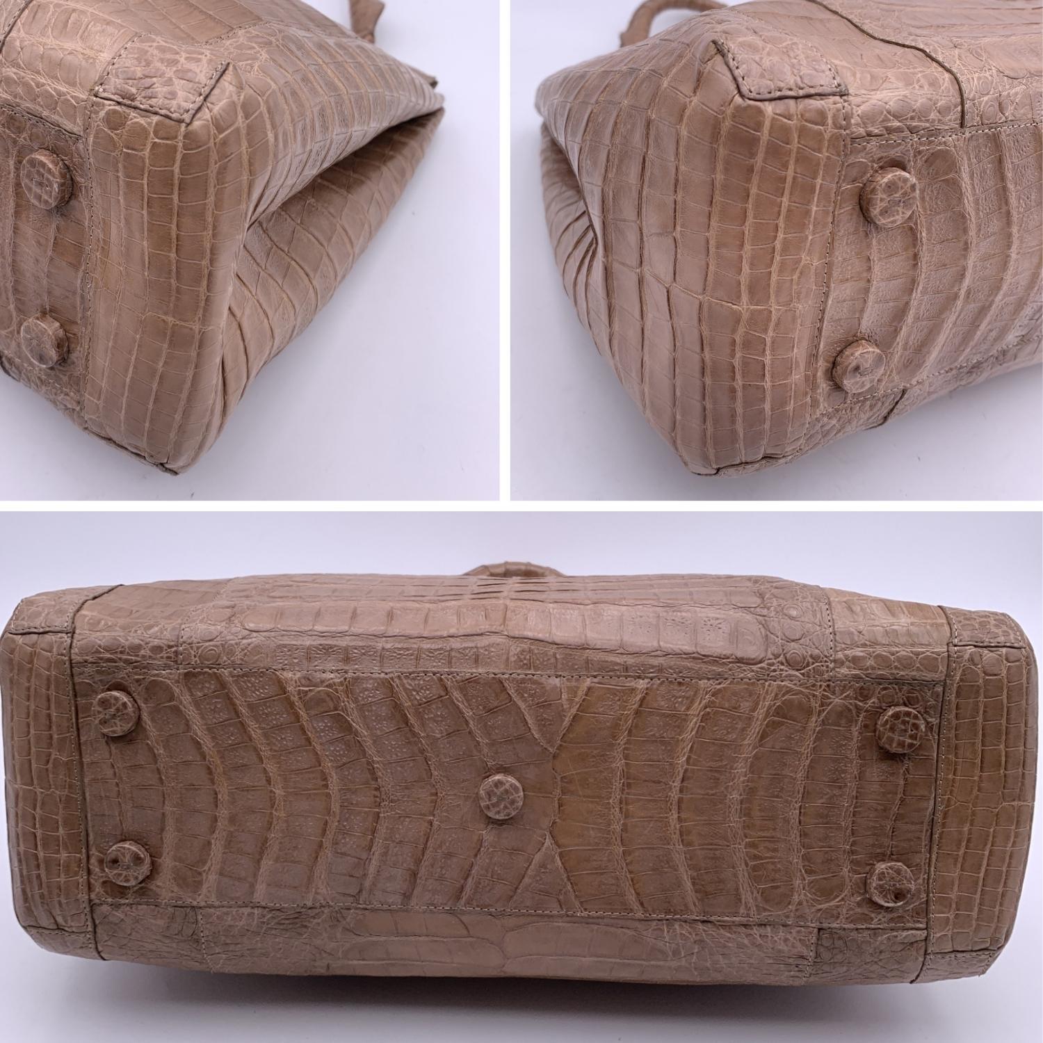 Nancy Gonzales Taupe Beige Leather Satchel Handbag Top Handle Bag For Sale 1