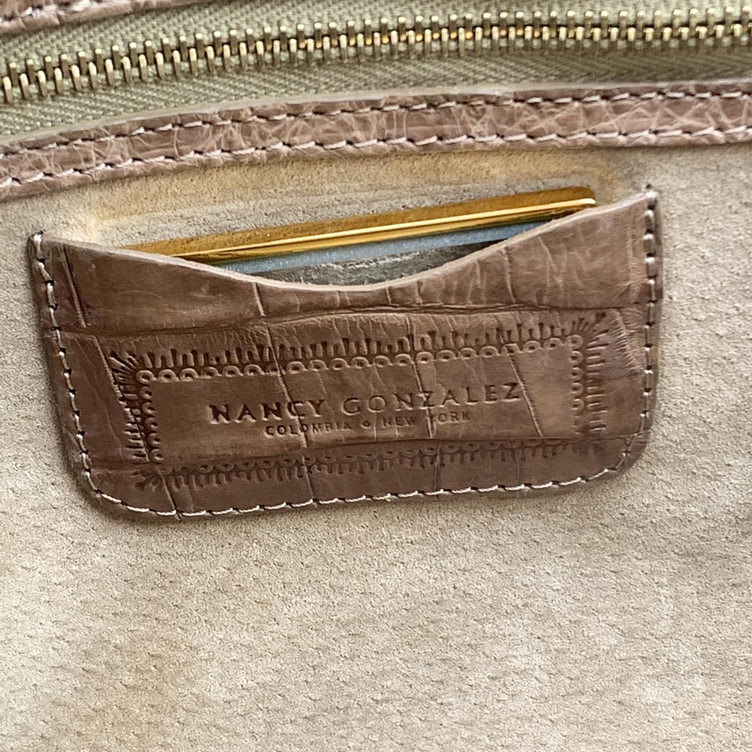 Nancy Gonzales Taupe Leather Satchel Handbag Top Handle Bag 3