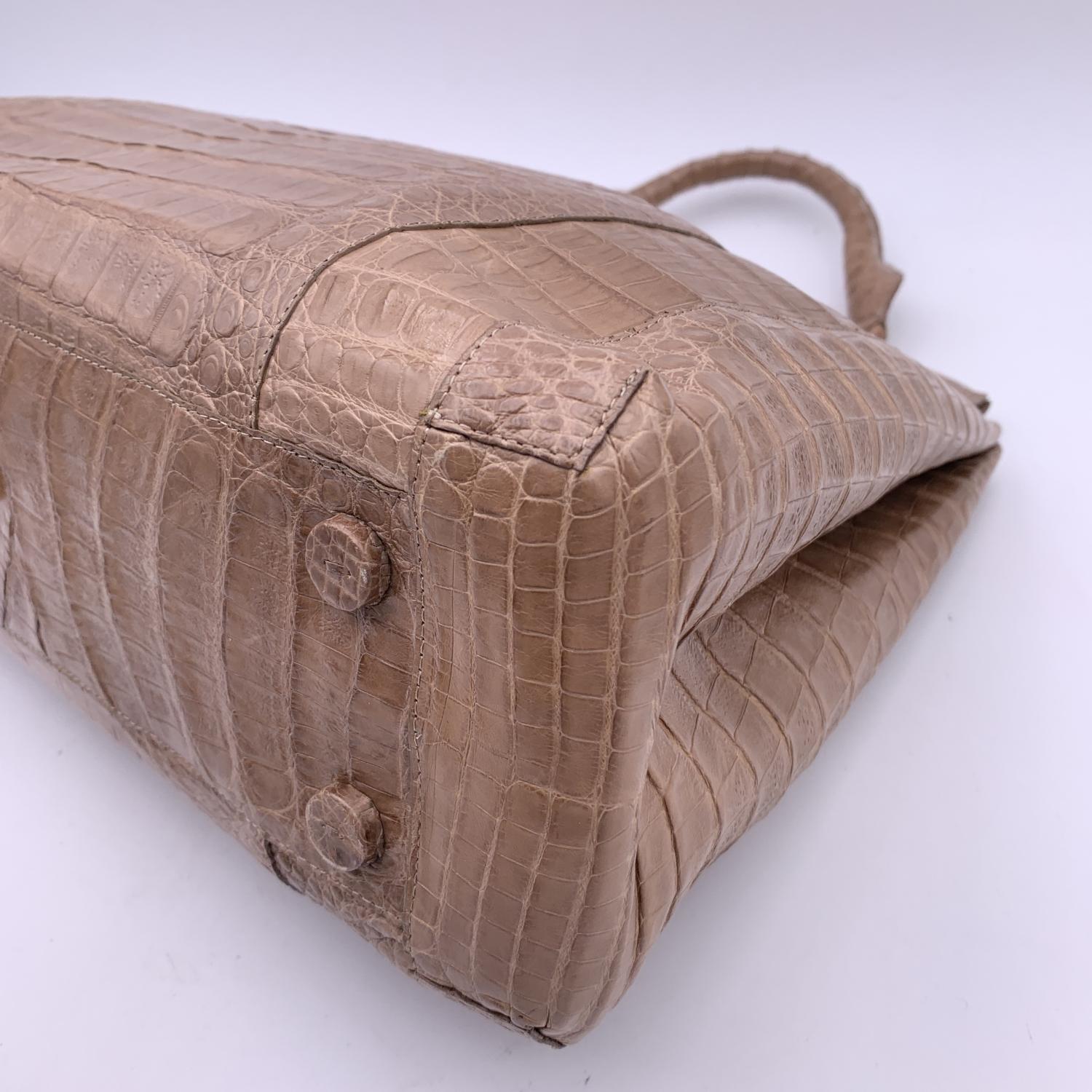 Nancy Gonzales Taupe Leather Satchel Handbag Top Handle Bag 2