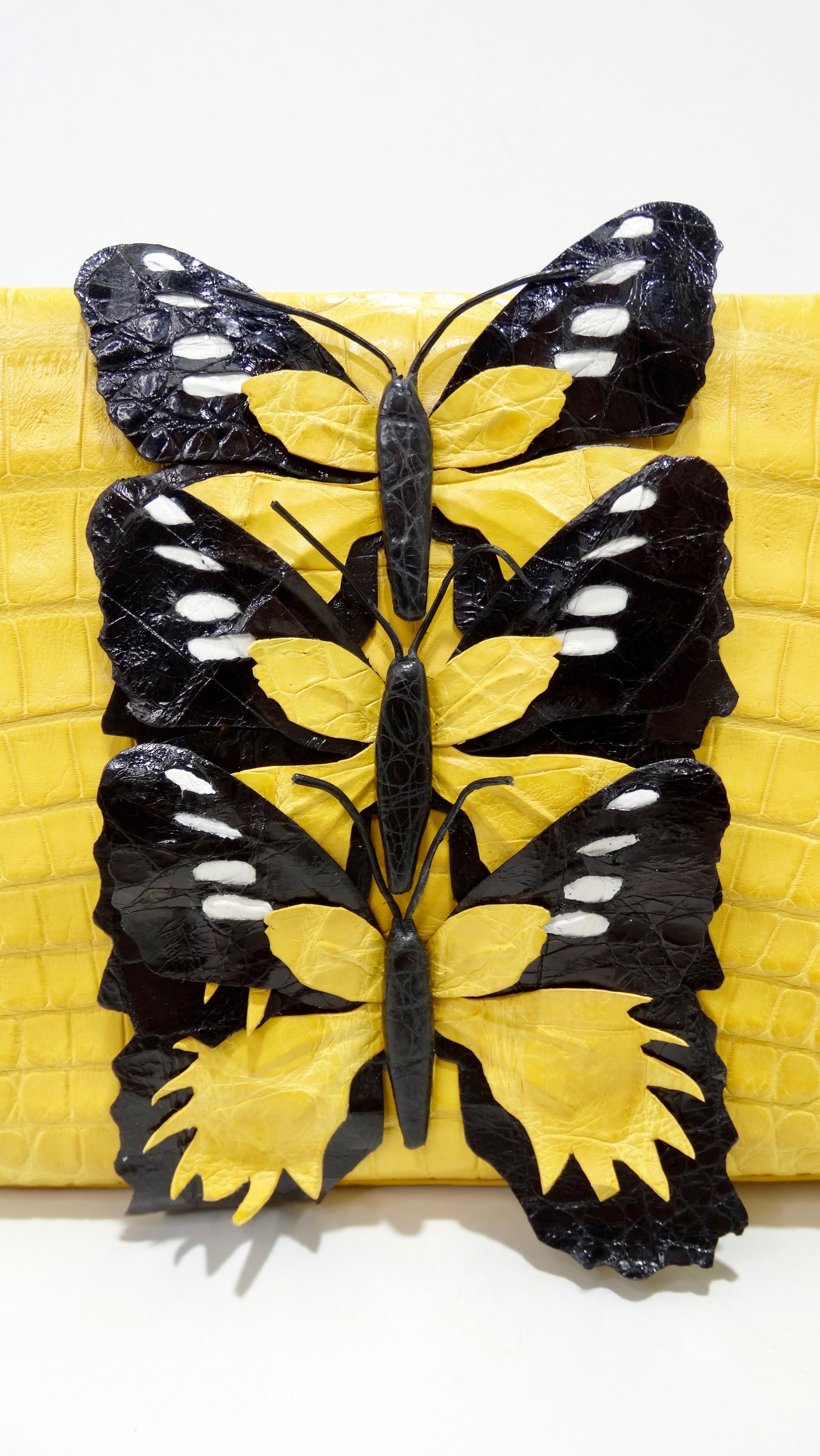 Nancy Gonzalez 2016 Yellow Crocodile Butterfly Clutch  In Excellent Condition In Scottsdale, AZ