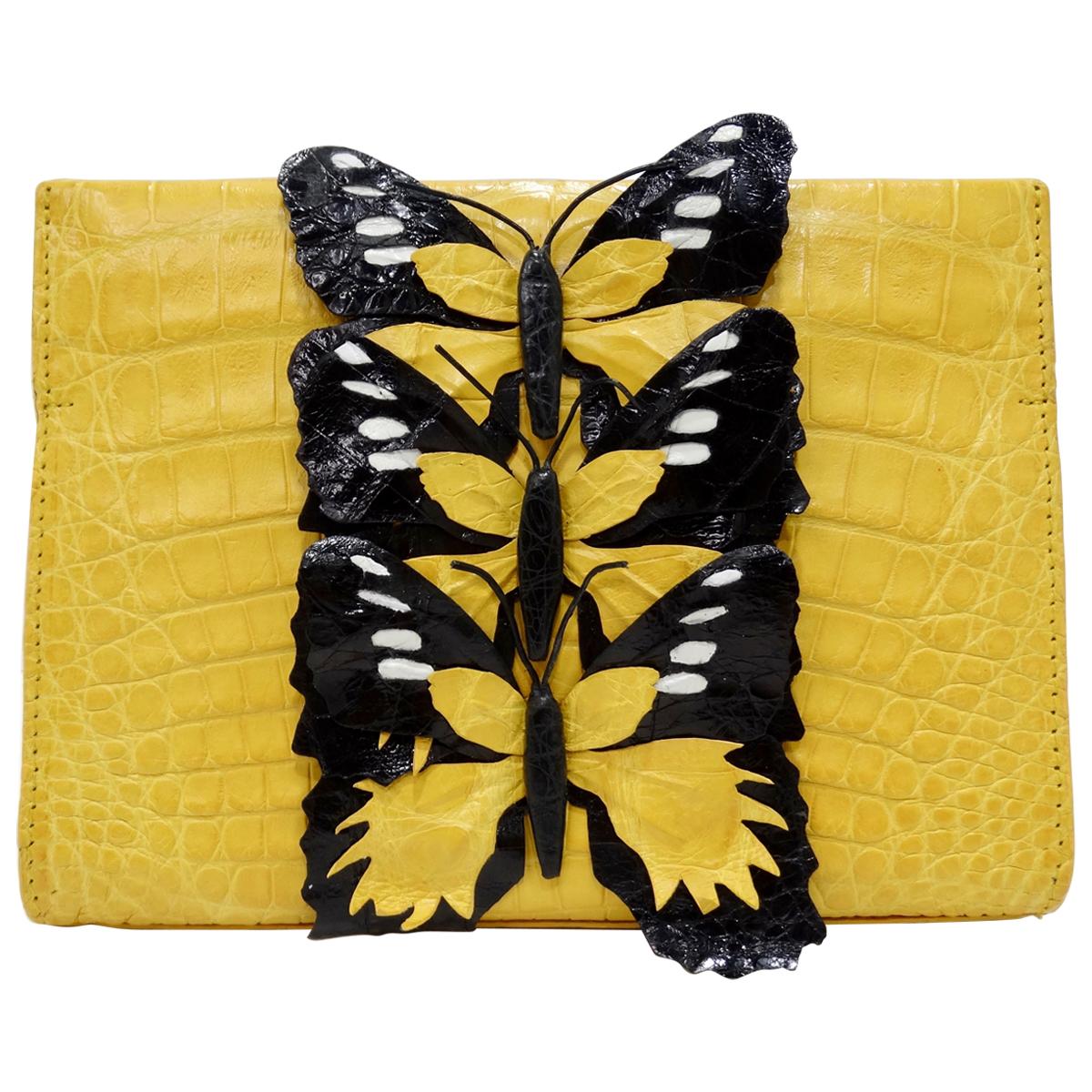Nancy Gonzalez 2016 Yellow Crocodile Butterfly Clutch 