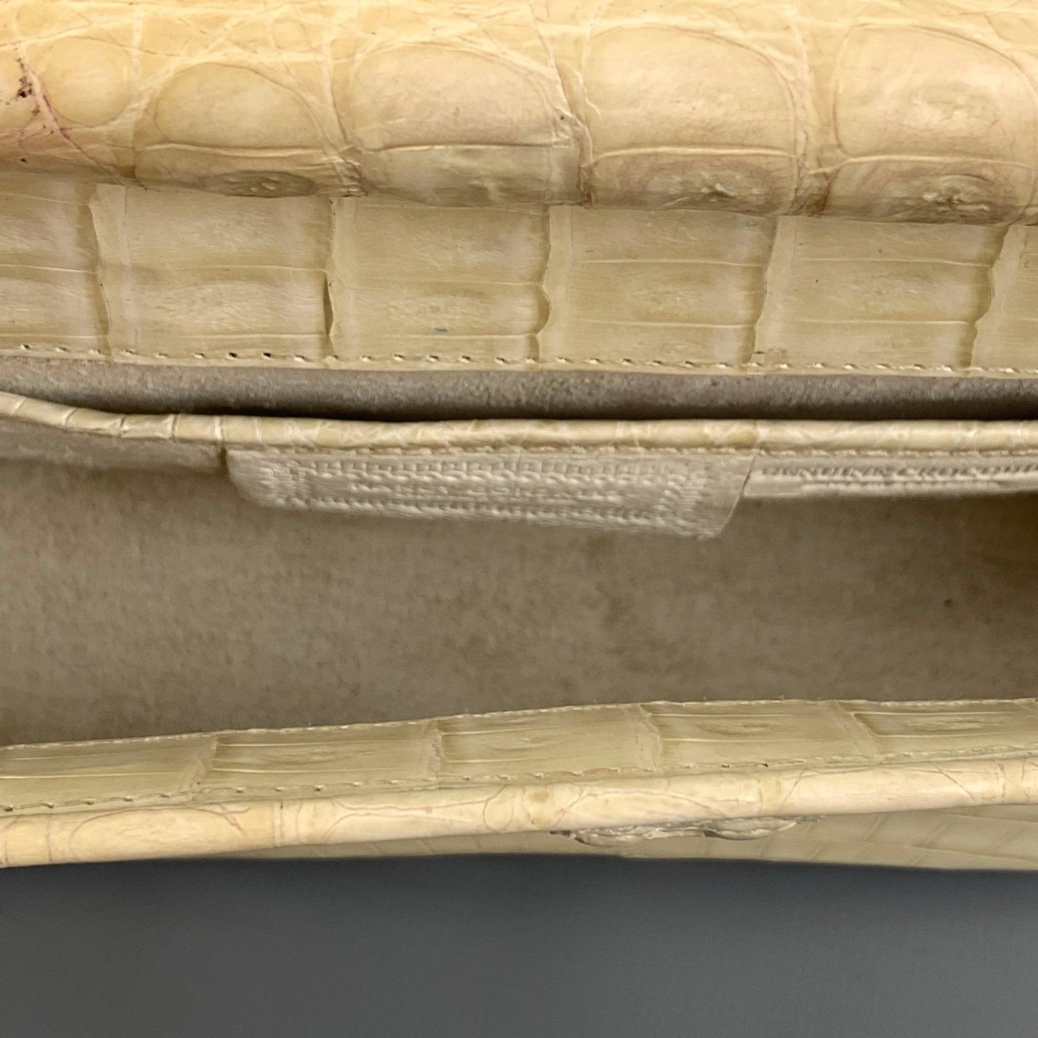 NANCY GONZALEZ Beige Leather Crocodile Clutch Handbag For Sale 1