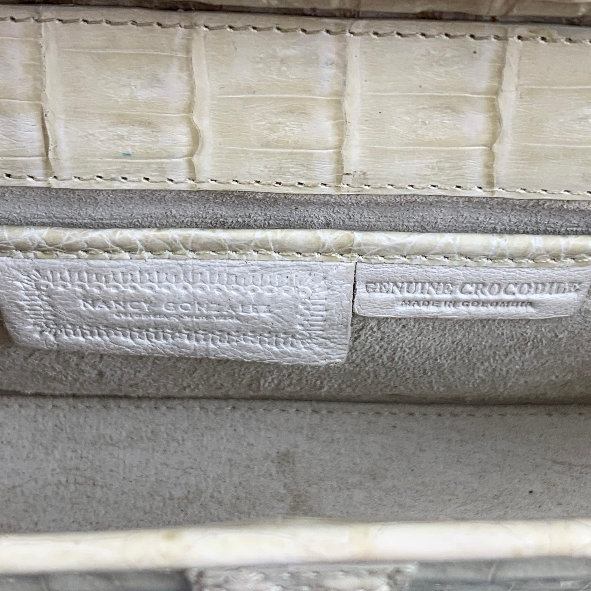 NANCY GONZALEZ Beige Leather Crocodile Clutch Handbag For Sale 2
