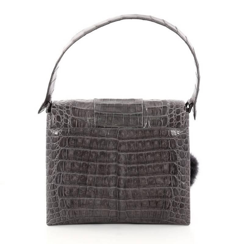 Nancy Gonzalez Bow Flap Accordion Satchel Mink and Crocodile Small In Good Condition In NY, NY