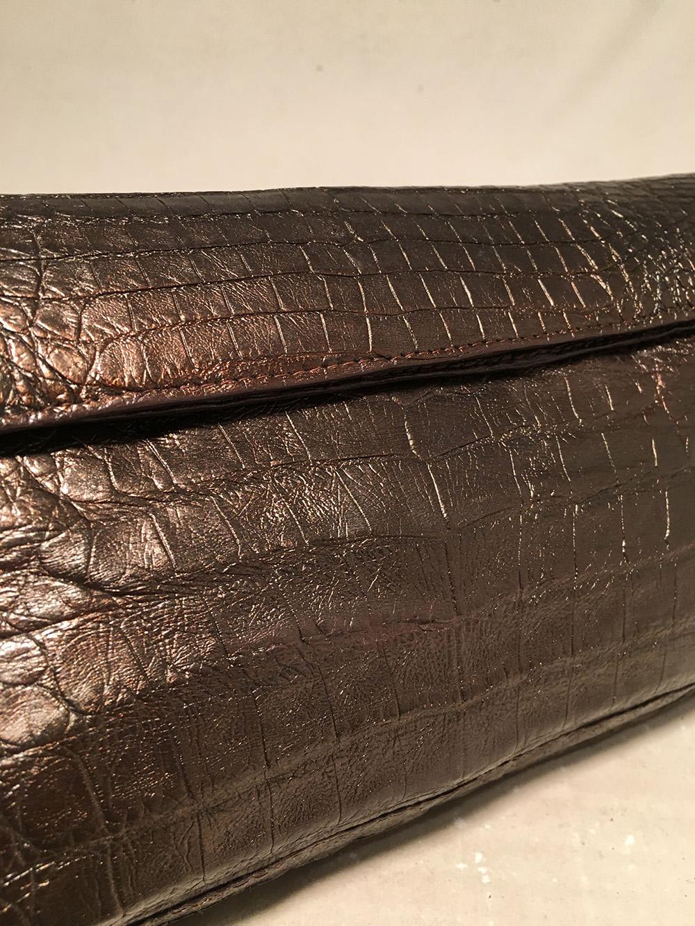 Nancy Gonzalez Bronze Brown Crocodile Clutch In Good Condition In Philadelphia, PA