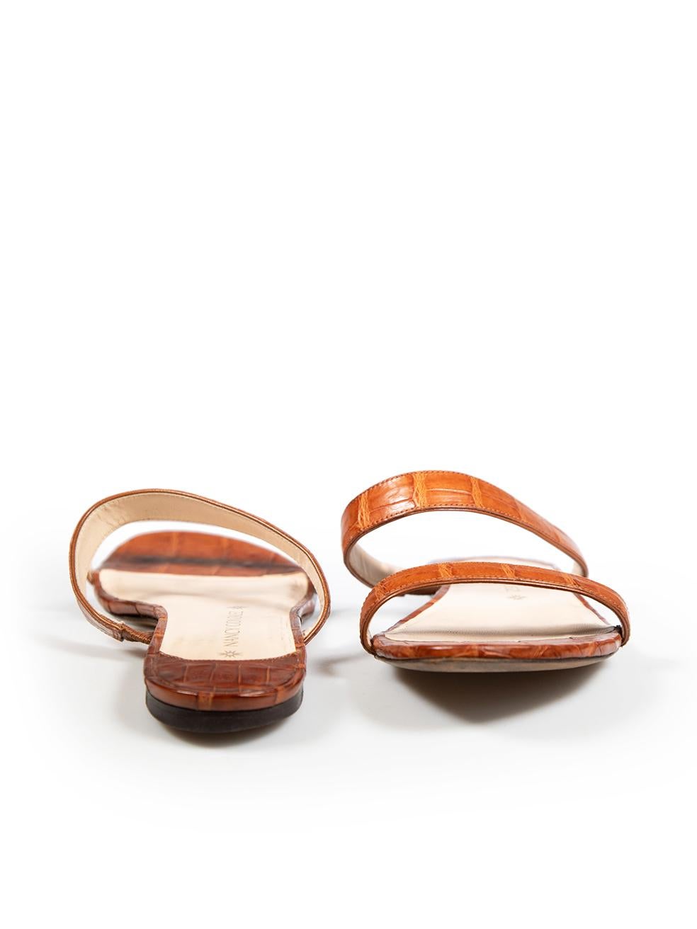 Nancy Gonzalez Brown Croc Leather Strap Sandals Size IT 40 In Good Condition In London, GB