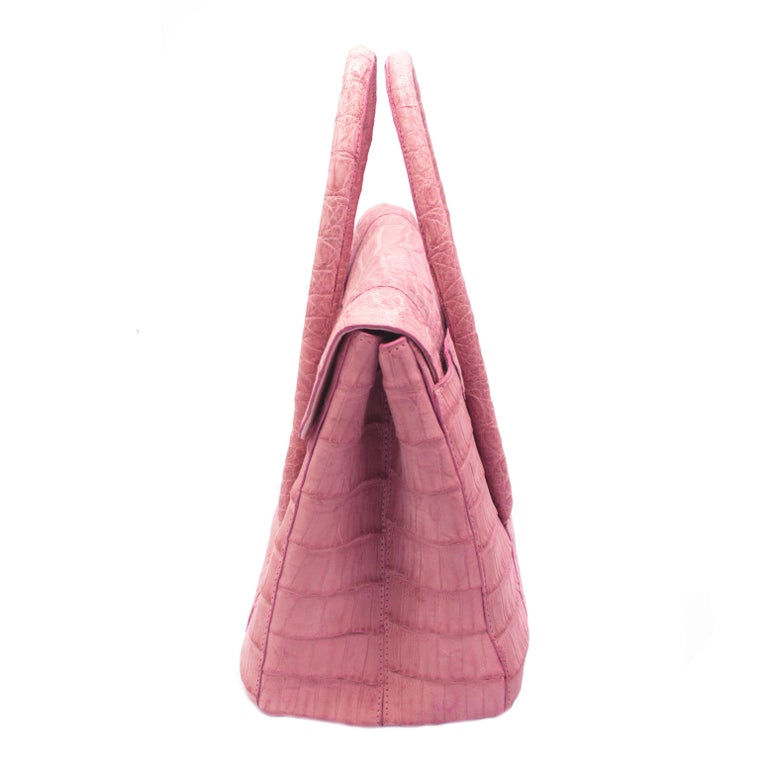 Neon Pink Crocodile Embossed Hobo Bag Stylish Women's Faux Leather