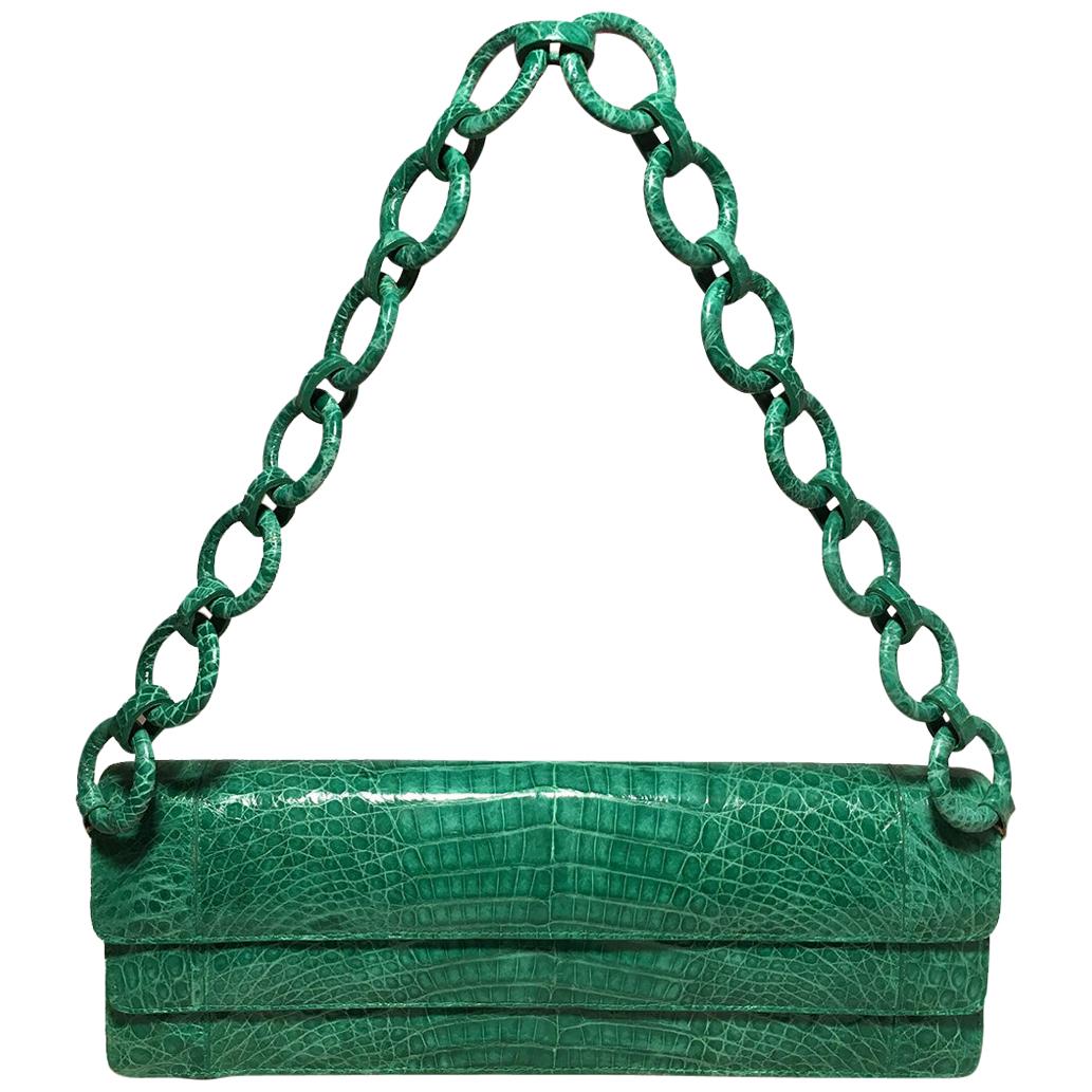 Genuine Crocodile Handbags And Purses Satchel Office Handbag For Women Lime Green