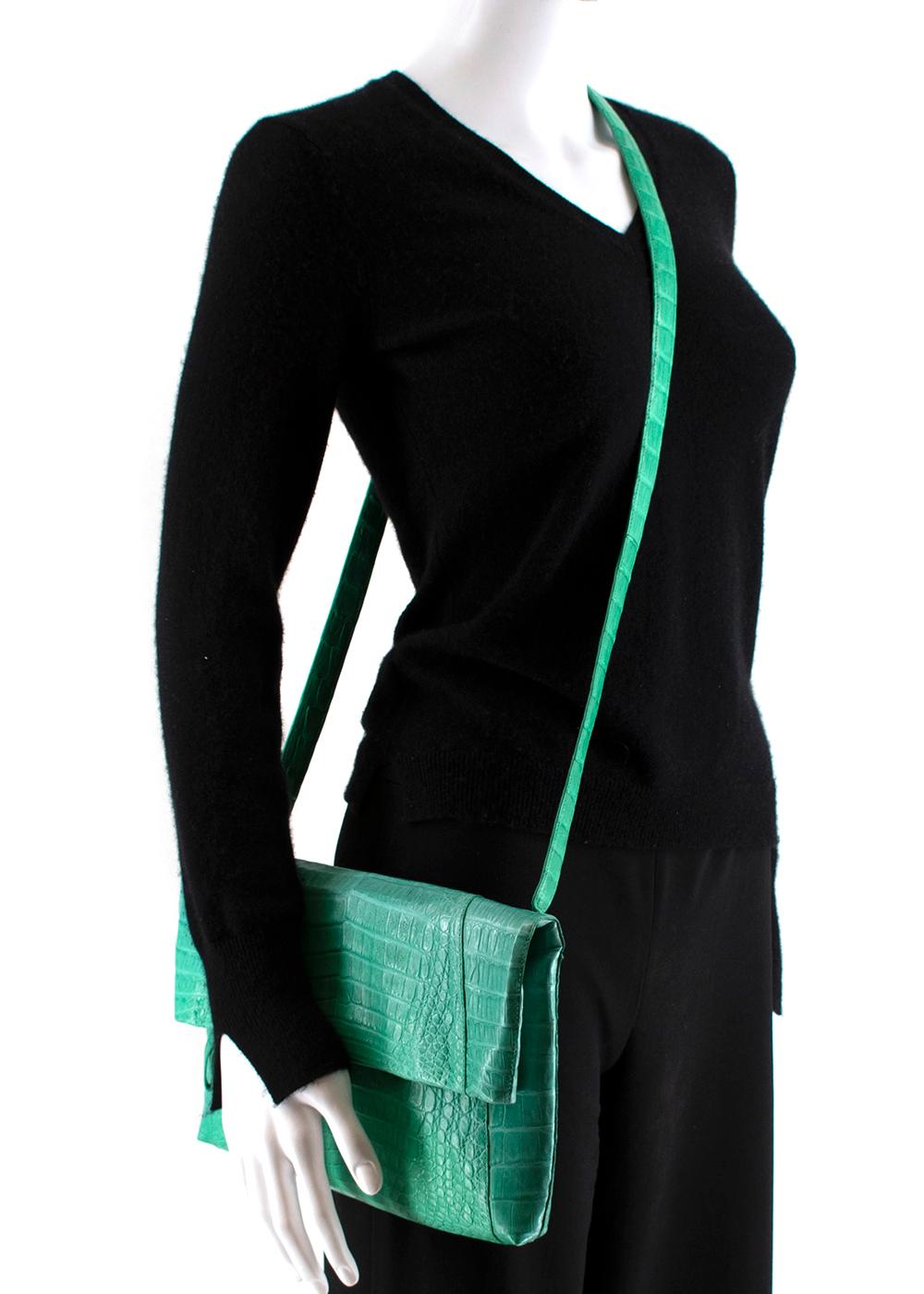 Nancy Gonzalez Green Crocodile Leather Flap Bag For Sale 4