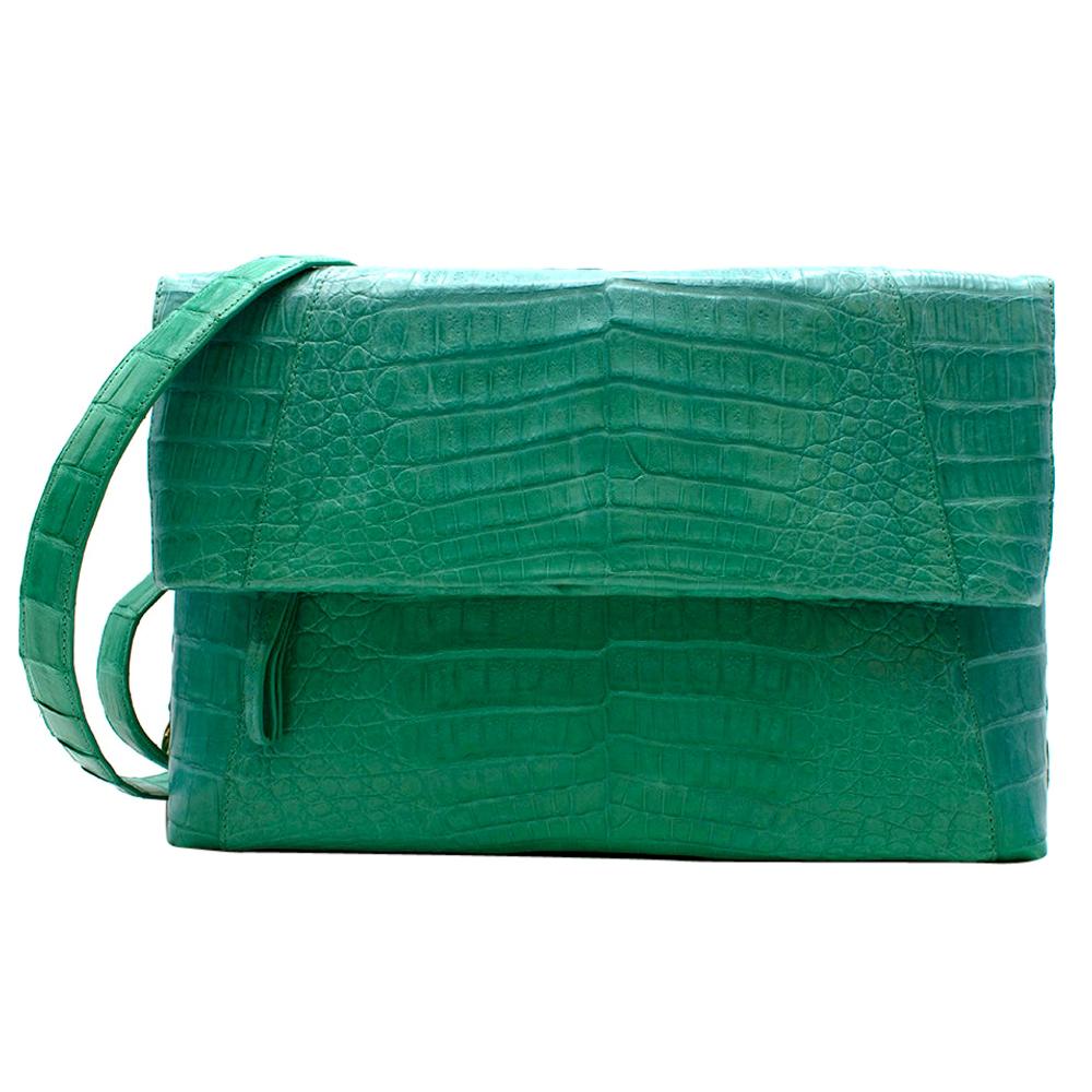 Nancy Gonzalez Green Crocodile Leather Flap Bag For Sale
