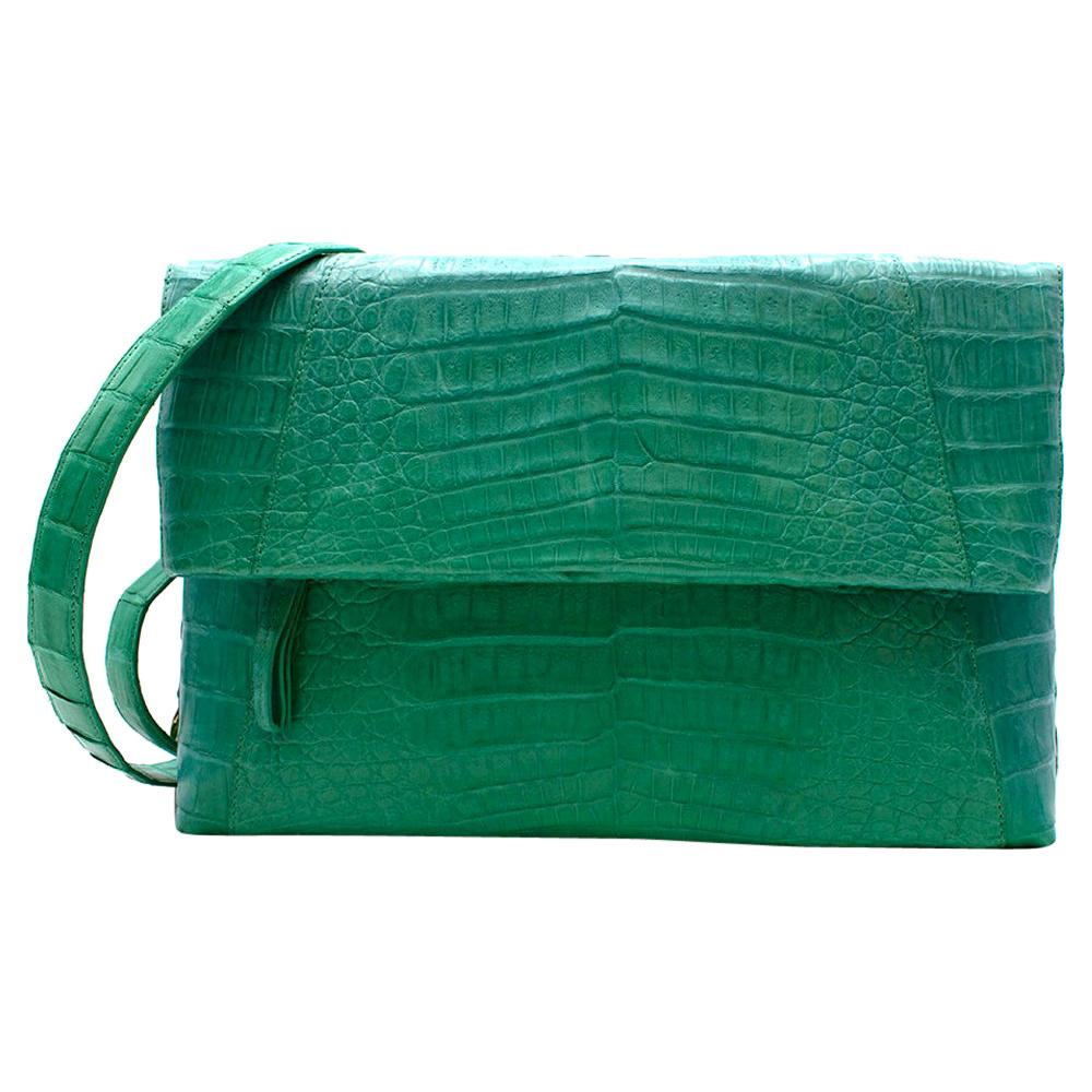 Nancy Gonzalez Green Crocodile Leather Flap Bag For Sale