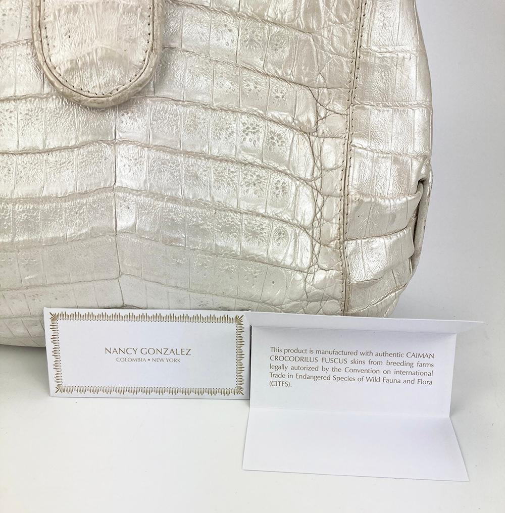 Nancy Gonzalez Iridescent Peal White Crocodile Handbag For Sale 2