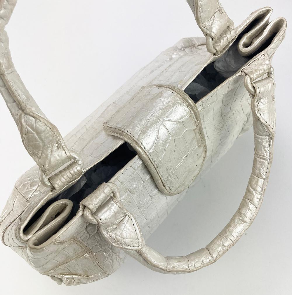 Nancy Gonzalez Iridescent Peal White Crocodile Handbag In Excellent Condition For Sale In Philadelphia, PA