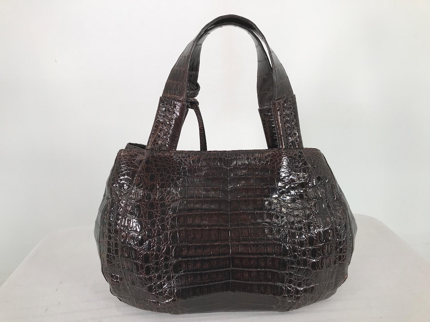 Black Nancy Gonzalez Large Dark Brown Crocodile Double Handle Handbag For Sale