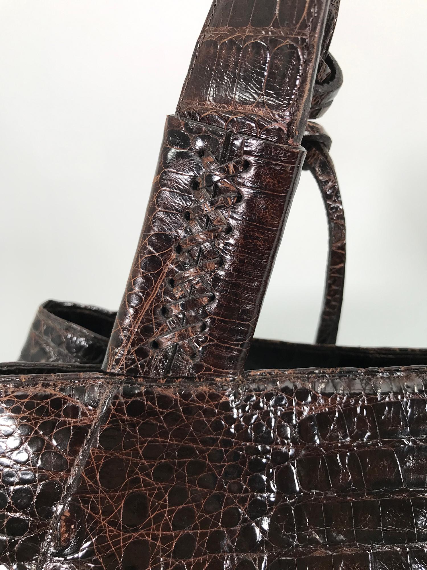 Nancy Gonzalez Large Dark Brown Crocodile Double Handle Handbag In Good Condition For Sale In West Palm Beach, FL
