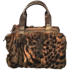 Nancy Gonzalez Leopard Print Fur and Crocodile Baguette