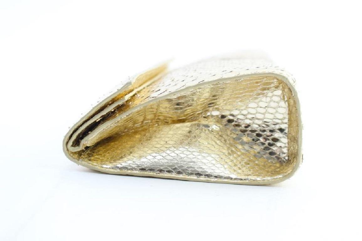 Nancy Gonzalez Metallic 7mr0215 Gold Python Skin Leather Clutch 4