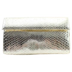 Vintage Nancy Gonzalez Metallic 7mr0215 Gold Python Skin Leather Clutch