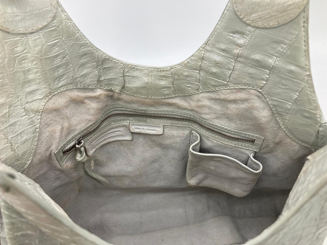 Women's Nancy Gonzalez Pearl White Crocodile Shoulder Bag For Sale