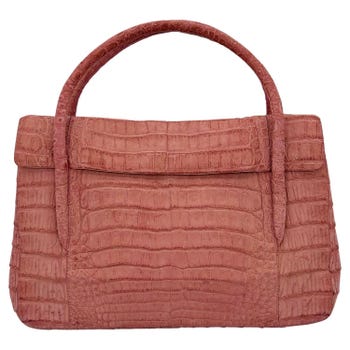 Nancy Gonzalez Pink Crocodile Top Flap Double Handle Bag