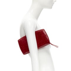 NANCY GONZALEZ red croc scaled leather luxe zip around clutch bag wallet