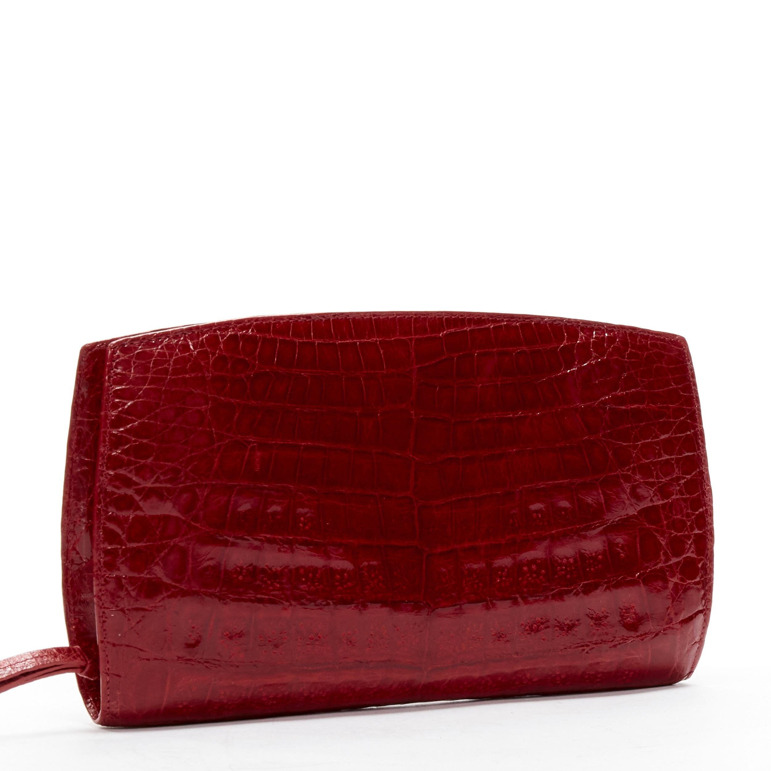 Red NANCY GONZALEZ red croc scaled leather luxe zip around clutch bag wallet