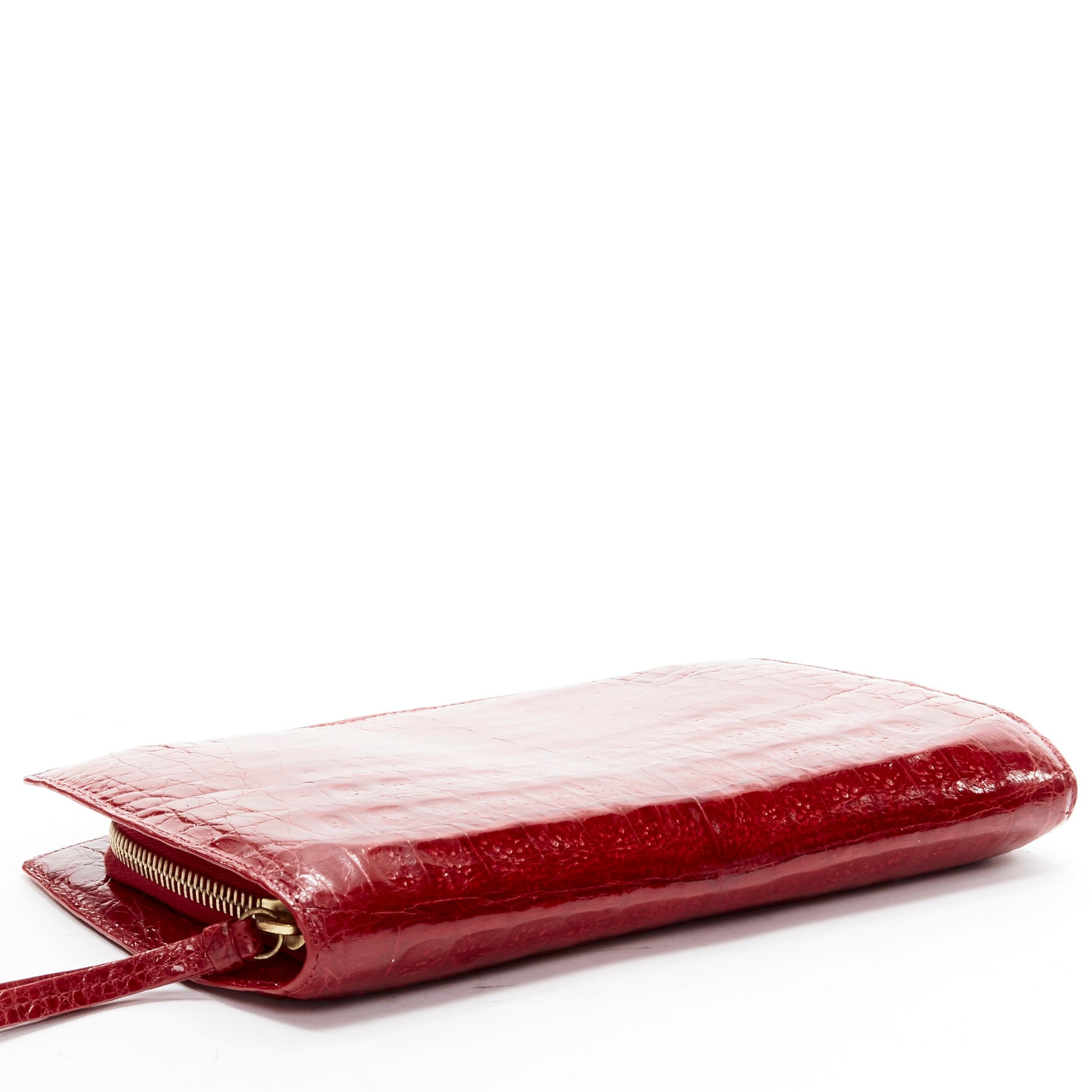 Women's NANCY GONZALEZ red croc scaled leather luxe zip around clutch bag wallet For Sale