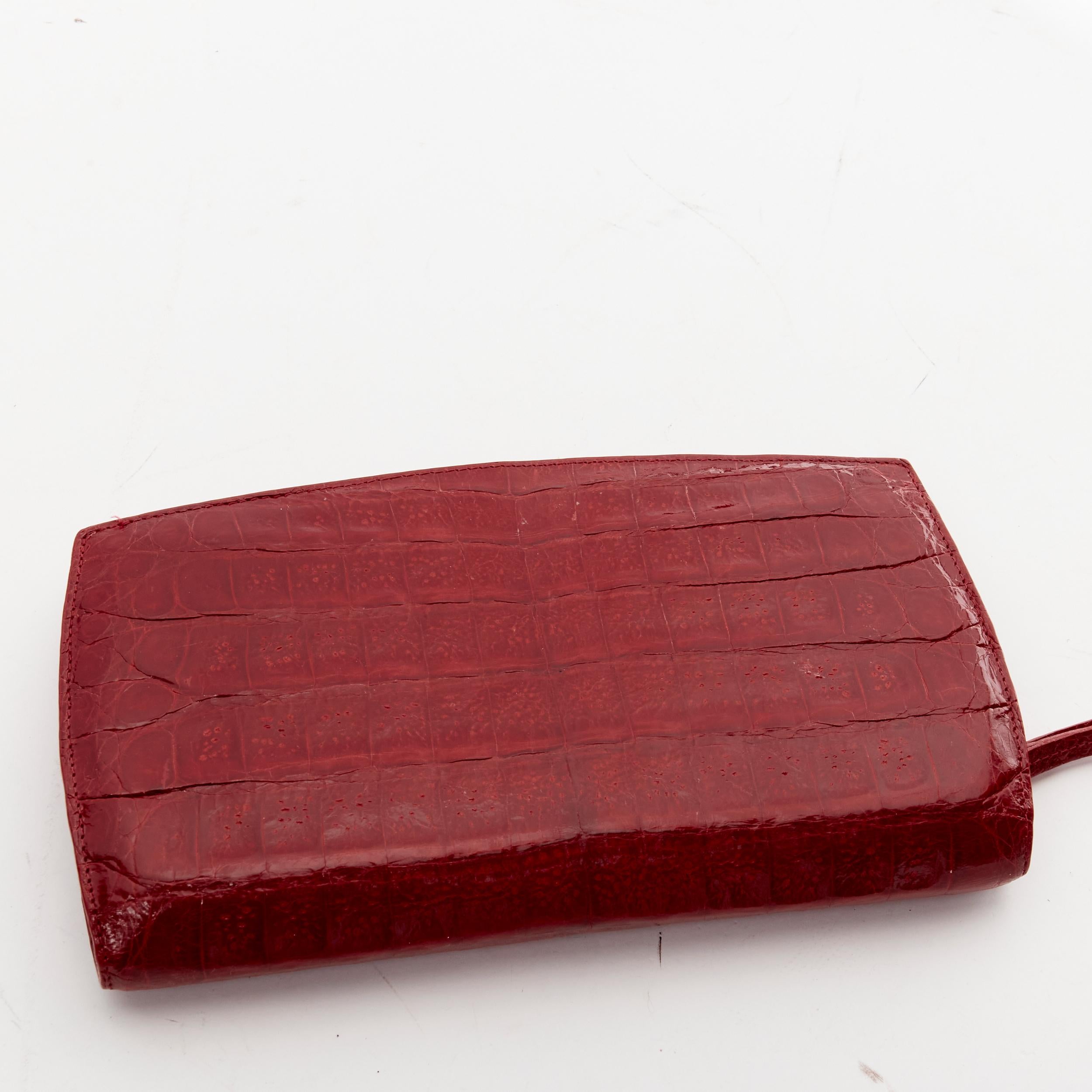 NANCY GONZALEZ red croc scaled leather luxe zip around clutch bag wallet For Sale 1