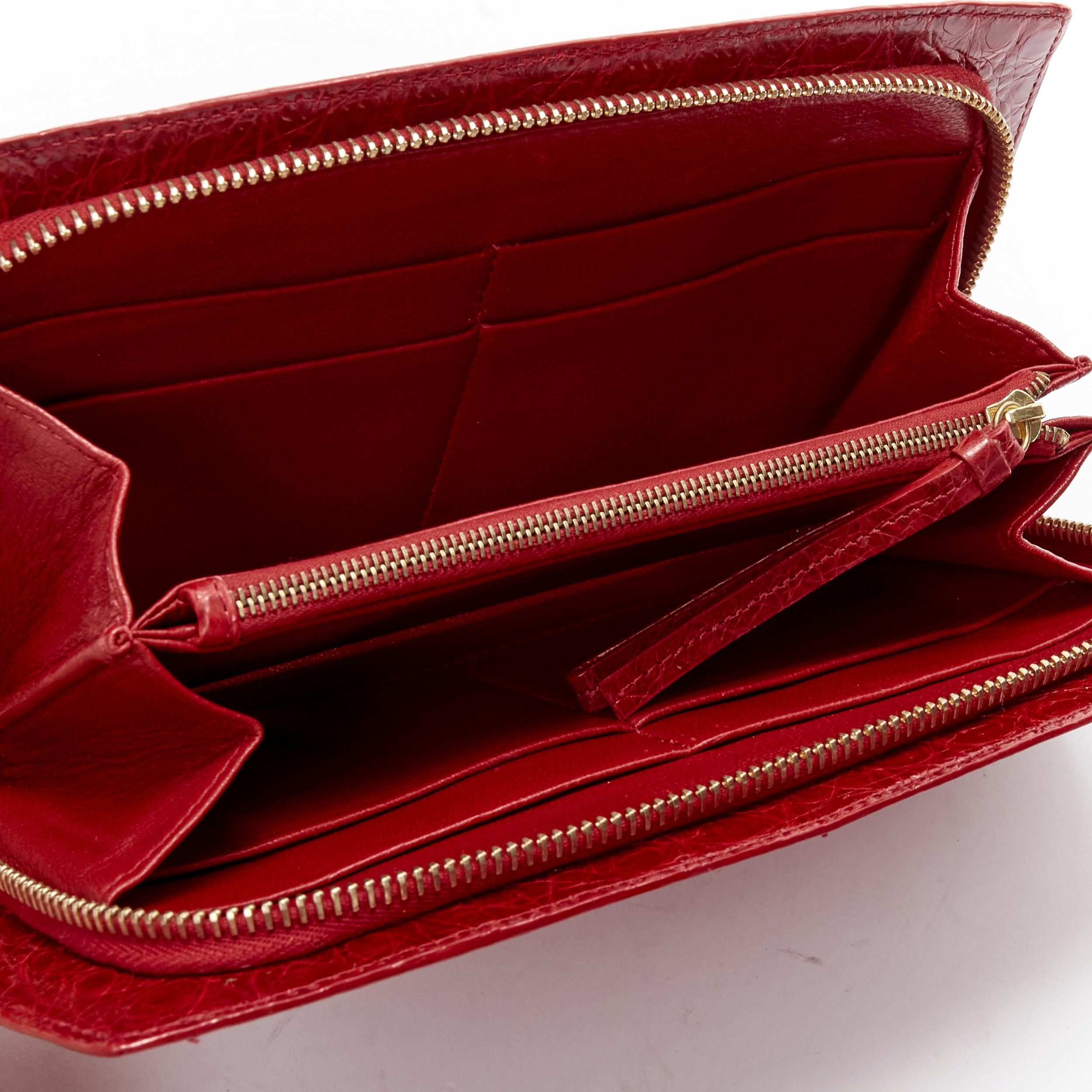 NANCY GONZALEZ red croc scaled leather luxe zip around clutch bag wallet For Sale 2