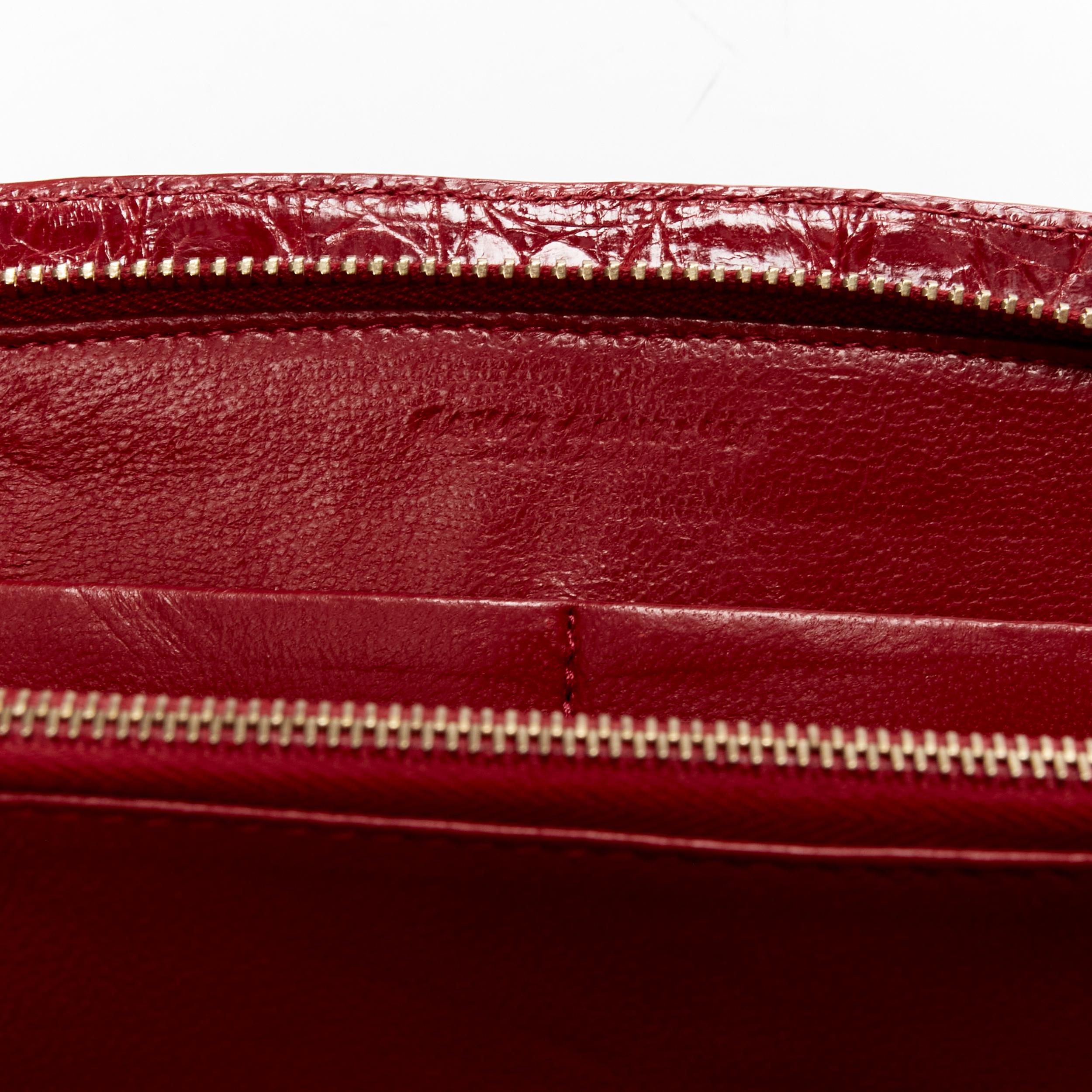 NANCY GONZALEZ red croc scaled leather luxe zip around clutch bag wallet For Sale 3
