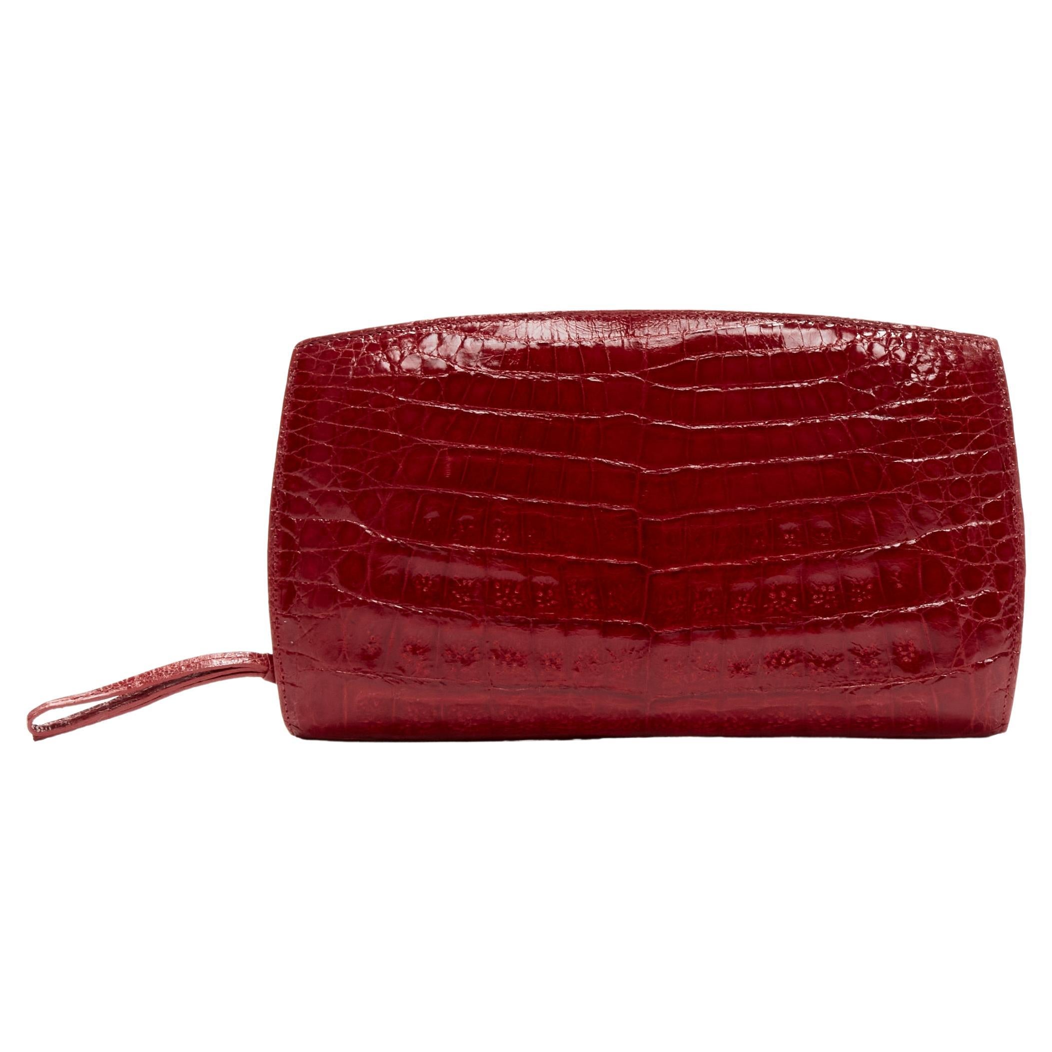 NANCY GONZALEZ red croc scaled leather luxe zip around clutch bag wallet For Sale