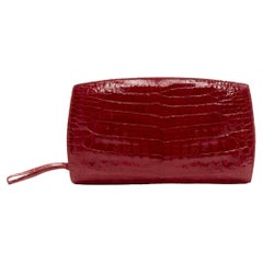Used NANCY GONZALEZ red croc scaled leather luxe zip around clutch bag wallet