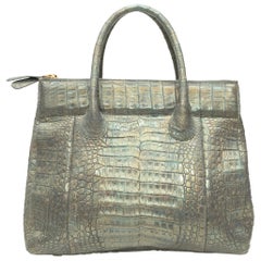 Used Nancy Gonzalez Silver Iridescent Crocodile Handbag